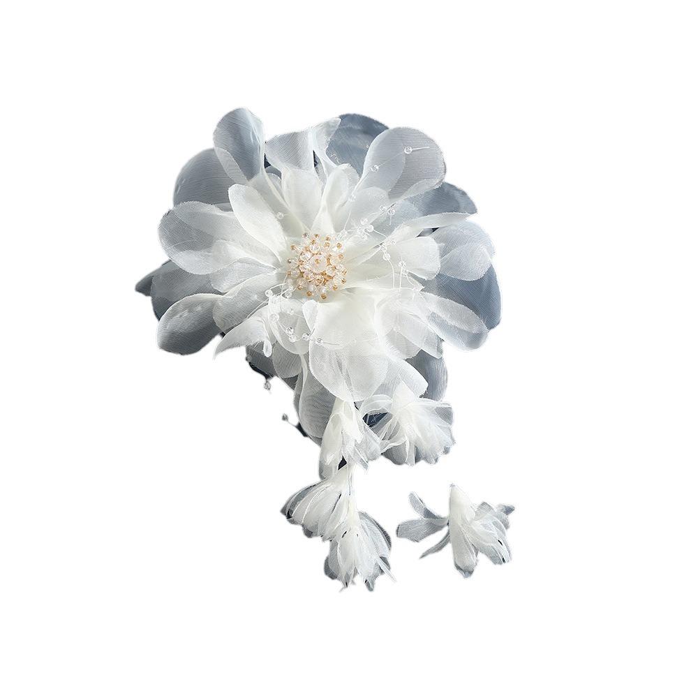 Reusable Handmade Flower Brooch Tassels Fabric Corsage Elegant Organza Flower Applique  Dance