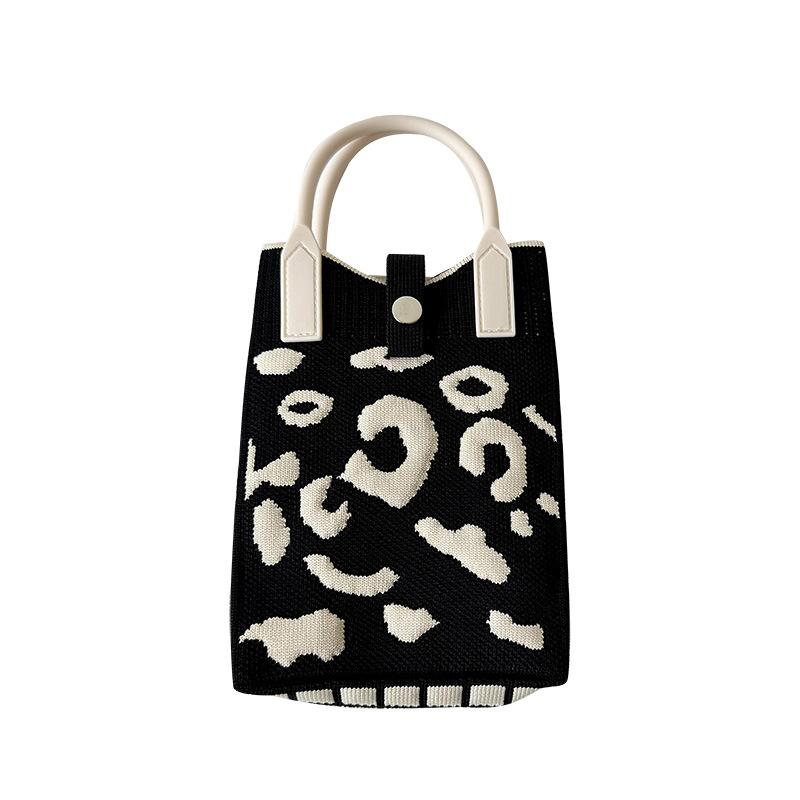 Mini borsa per telefono lavorata a maglia a punto leopardo in bianco e nero Borsa a tracolla Borsa da tasca da donna Borsa quadrata piccola