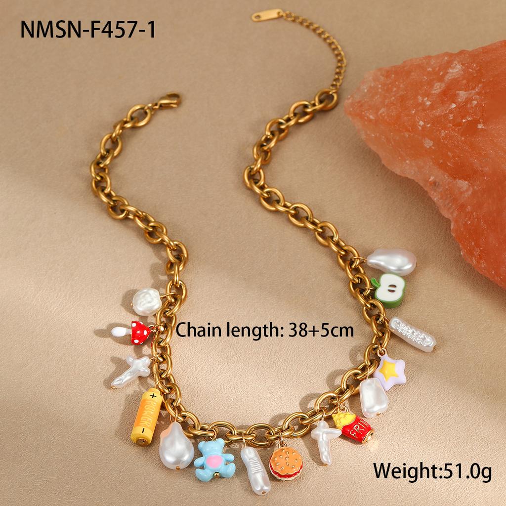 GEMCHIC Women's Baroque Pearl Stainless Steel Necklace Fashion Geometric Design