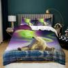 Aurora Borealis Duvet Cover King Queen Pale Weather Over The Hills with Waterfall Creek Nature Landscape Polyester Bedding Set