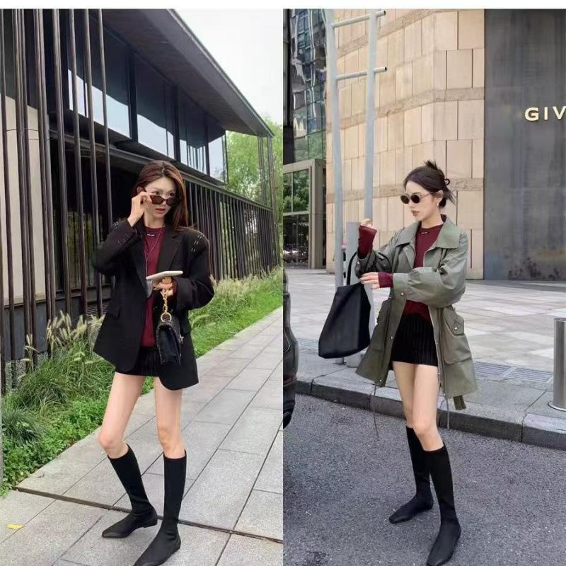 

Trendy comic legs~ temperament square head flat bottom bare boots bag legs medium tube thin boots women 35