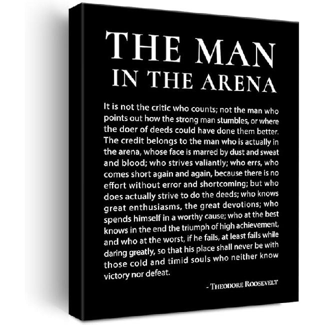 JerLoe pirational Canvas Wall Art Motivational the Man in the Arena Quote Canvas Print Positive Speech Quotes Canvas Painting Office Home Wall Decor чёрный