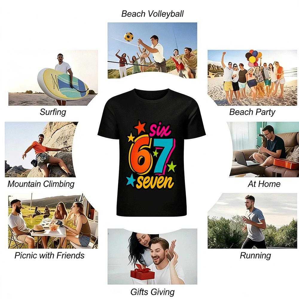 Retro Street Style Number 67 Graphic Casual Tee Pure Cotton T-shirt