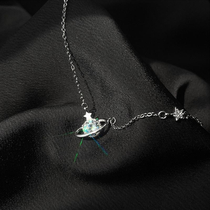Planet Pendant Necklace Minimalist Jewelry with Adjustable Chain for Daily Wear and Gift