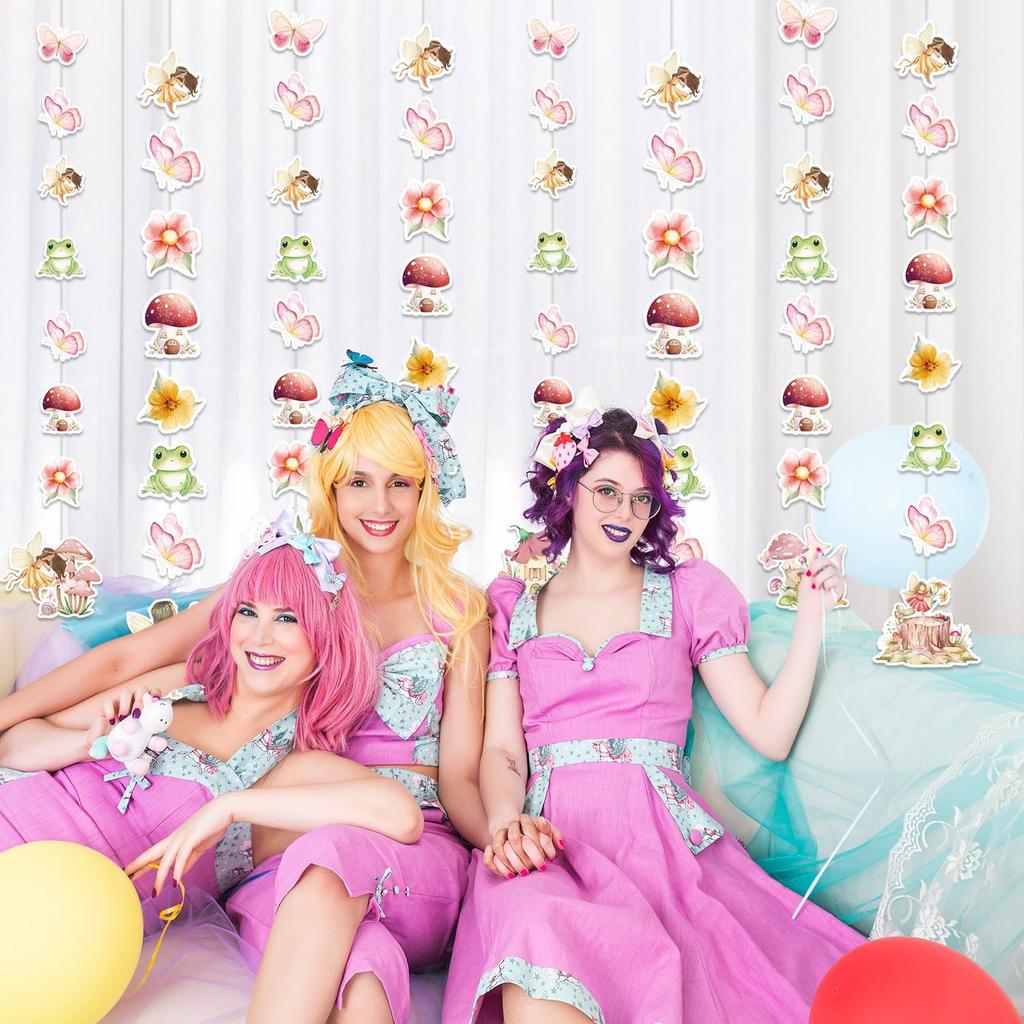Fairy First Birthday Party Decorations, 8PCS Fairy Hanging Garland Banners Decor Butterfly Flower Fairies Theme Hanging Banner Decor for Wall Ceiling