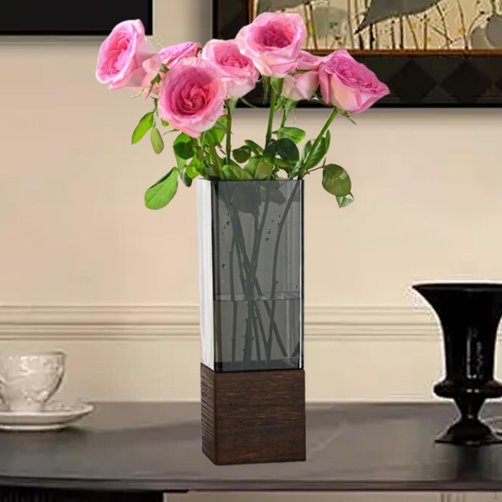 

Цилиндрическая ваза-бутон с деревянной подставкой для демонстрации цветов в столовой 10cmx30cm