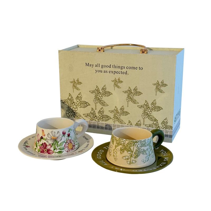 High-Value Flower Coffee Cup, Cup, One-Plate Gift Box, Girlfriend Souvenir, Housewarming, New Wedding, Literary Couple