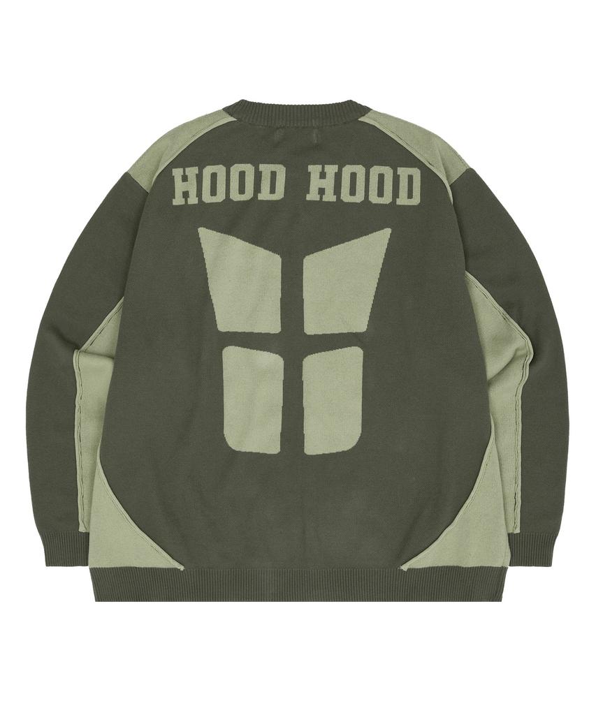 Hooded Piping Line Racing Knit Khaki