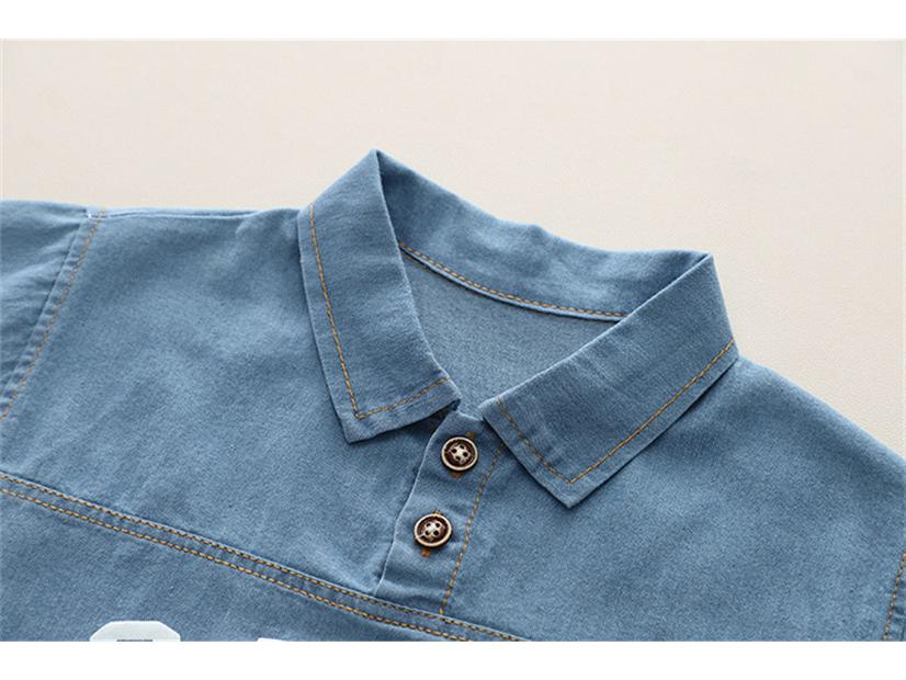 2025 Boys' Korean Style Denim Bear Short Sleeve Two-Piece Summer Set