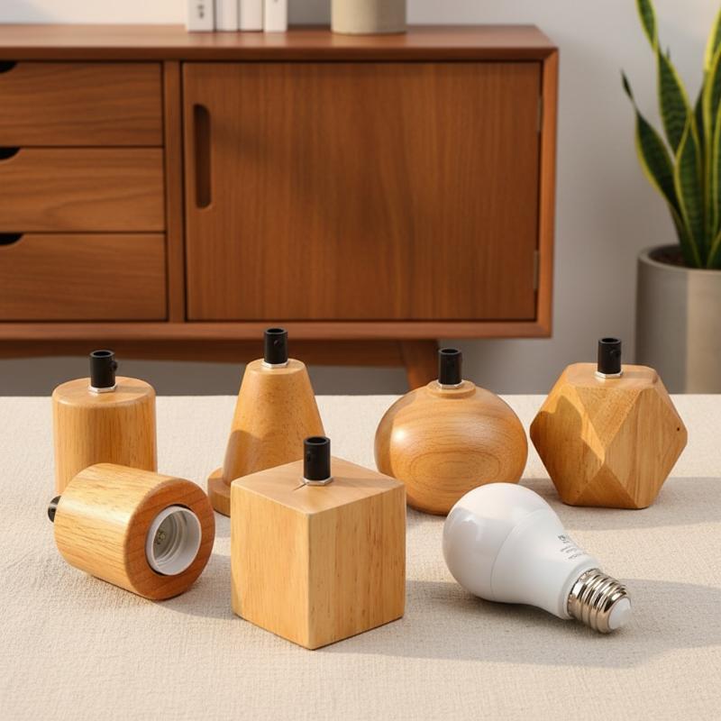 E27 Socket Wooden Lamp Holder Support Decorative Chandelier Bulb Adapter Modern Ceiling Light for Kitchen Office