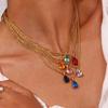 Rz Vintage Non-Tarnish Snake Chain Cross Water Drop Pendant Necklace Stainless Steel 18K Gold Plated Birthstone Women's