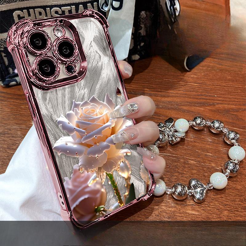 Crystal Rose Suitable for Iphone16 IPhone Case 15 High-end Sense 14promax Electroplated Flash Powder 13 Transparent