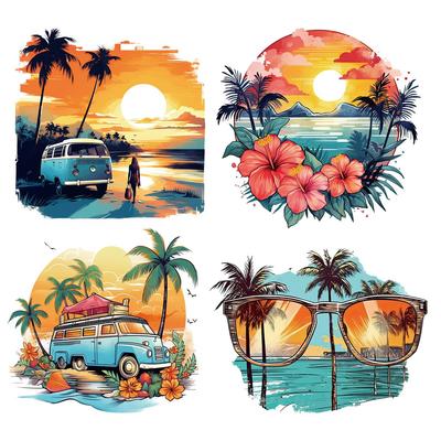 Summer Palm Tree Iron-On Transfers For Clothing Heat Transfer Diy Hoodies Clothes Stickers Stickers On The Fabric Man Woman
