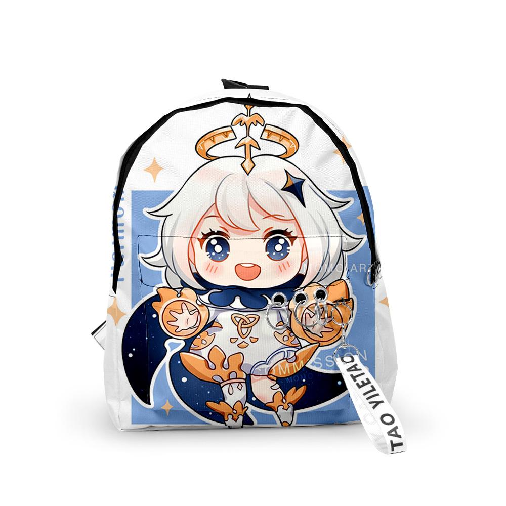 Classic Genshin Impact Paimon Backpacks Boys/Girls Pupil School Bags 3D Print Keychains Oxford Waterproof Cute Small Backpacks