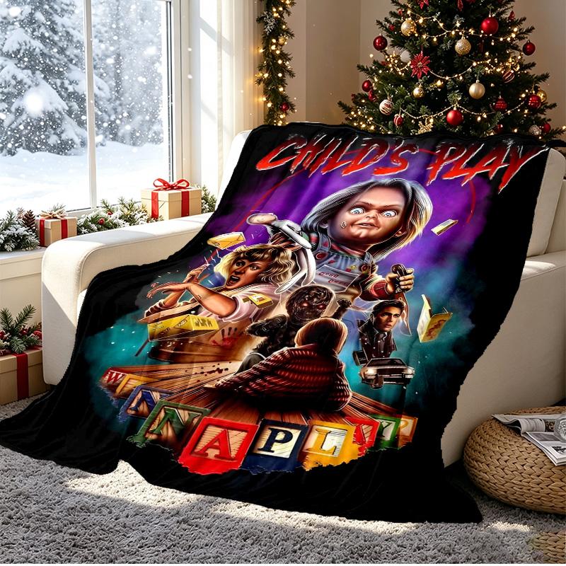 Chucky Pattern Blanket for Home Decoration, Bed, Sofa, Car Travel, Camping, Suitable for All Seasons, Birthday Christmas Gift