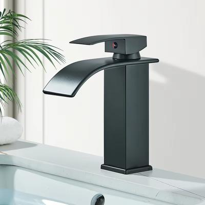 Schwarzer Wasserfall-Badezimmerhahn, Waschbecken, Waschtisch, Waschbecken, Mischbatterie, Kalt- und Warmwasserhahn, Einlochmontage, Waschbeckenarmaturen, Kran