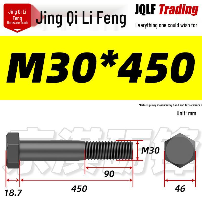 M27-M39 Grade 12.9 Blackened Half-Thread Hexagon Bolt