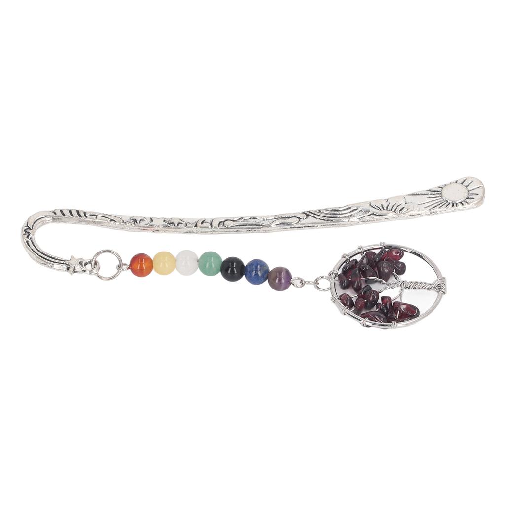 Stone Tree Bookmark Decorative Exquisite Healing 7 Chakra Metal Bookmark for Teacher Students Women Garnet