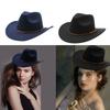 Wide Brim Fedora Cap Cowboy Hat Buckle Belt Magician Hat Adult Women Men Unisex Top Hat Halloween Dress Up Accessories