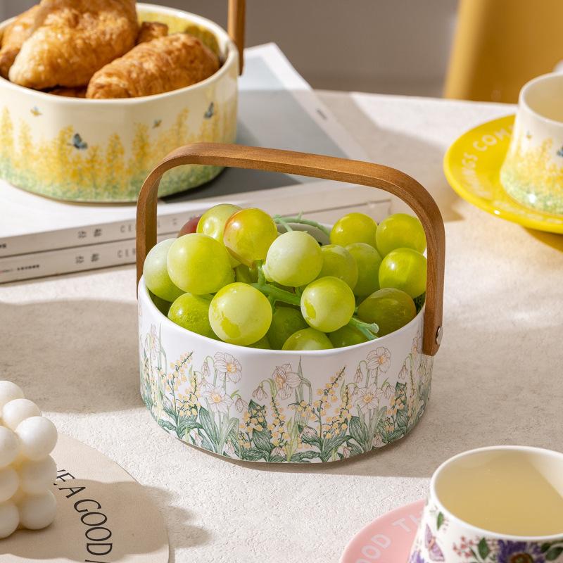 Retro Ölgemälde wie Windspiele Blumen Obstkorb Snacks platziert Trockenfrüchte Süßigkeitenteller Keramik Snackteller Haushalt tragbarer Obstkorb