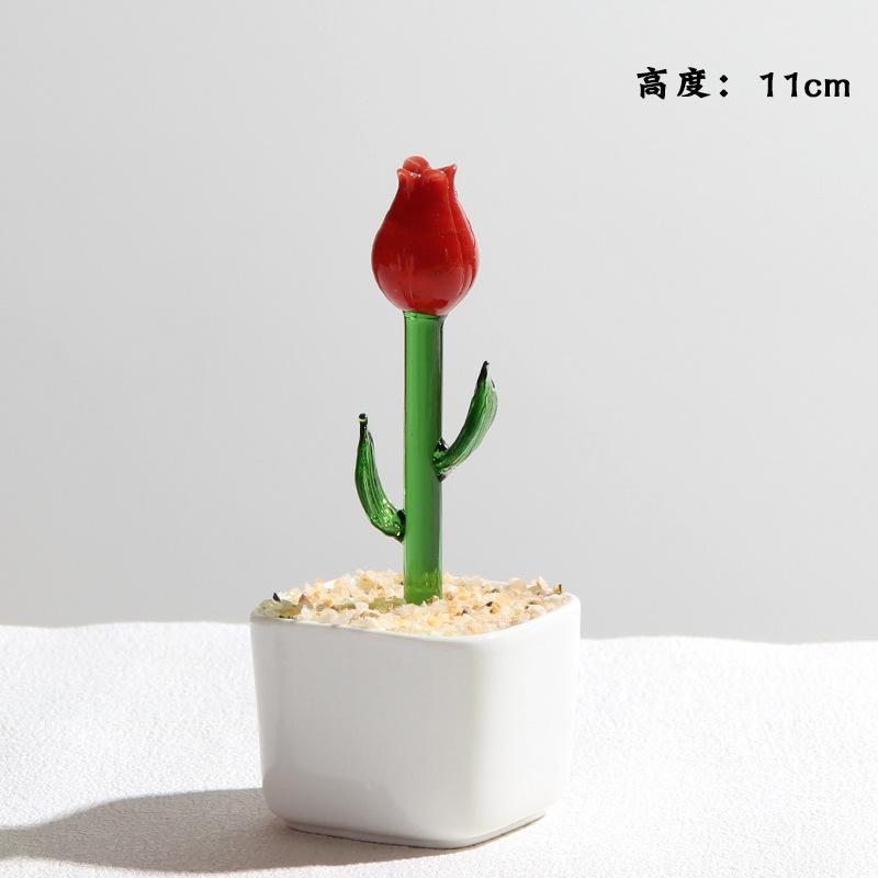 Handmade Glass Blown Cactus Cute Crystal Art Cactus Figurines Collectibles Desk Simulation Plants Decorations Mother's Day Gift