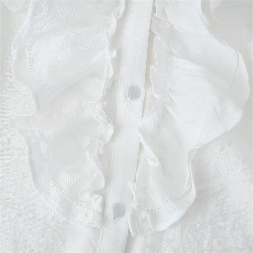 2025 Spring/Summer Women's Loose Lace Layered Ruffle Long-Sleeve Shirt