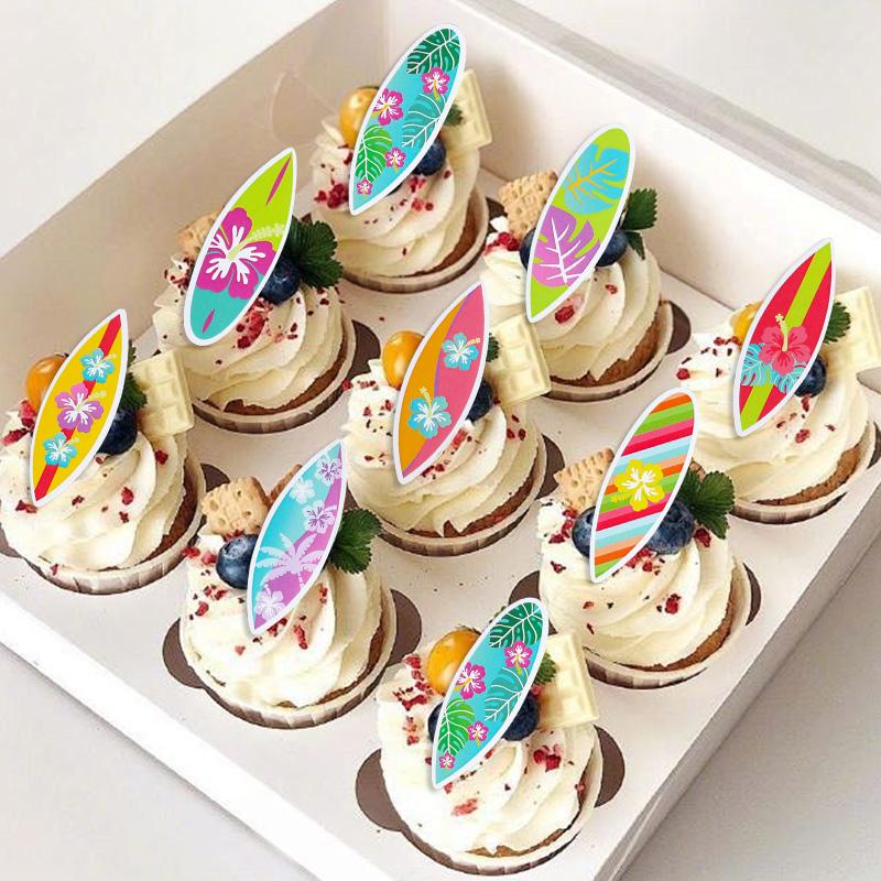 24/8Pcs Surfboard Cupcake Topper Hawaiian Tropical Summer Birthday Party DIY Decoration Beach Pool Wedding Supplies Cake Picks