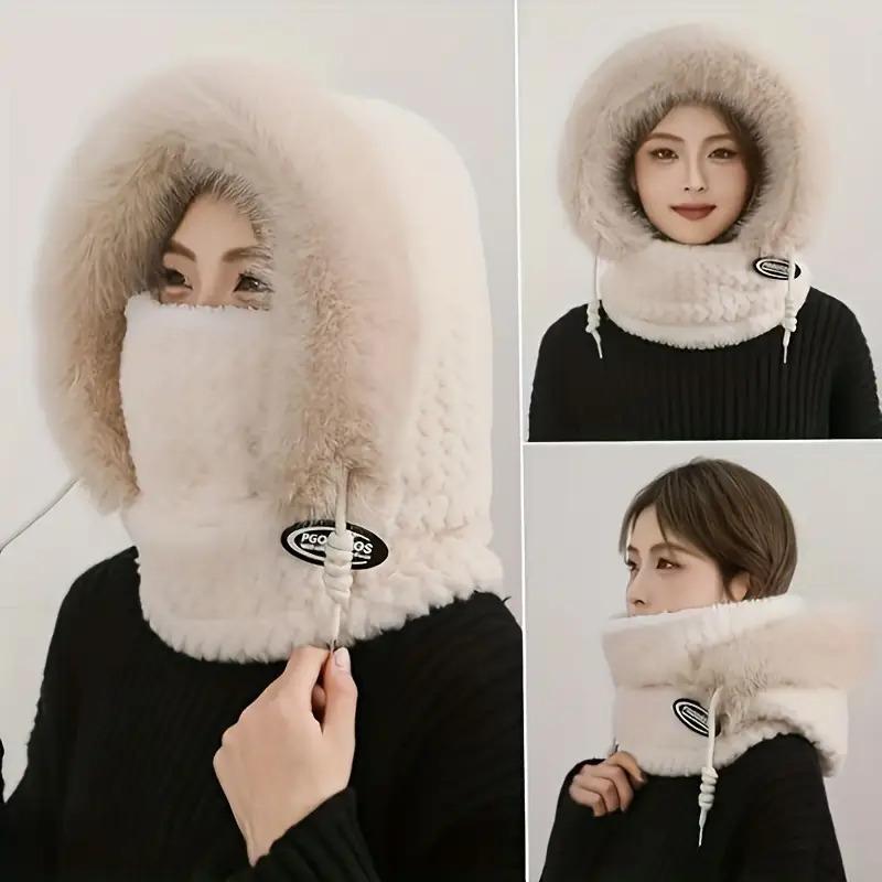 Women'S 3-in-1 Winter Scarf Mask & Cycling Hat - Thick Plush Fleece, Windproof & Ear Protection, Adjustable Neck Warmth
