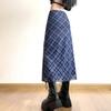 Damen Frühling Herbst Karomuster Wickel Hüftrock Mode Knöchellang Sexy Slim Bleistiftröcke Preppy Stil Mädchen Schlitz Midirock