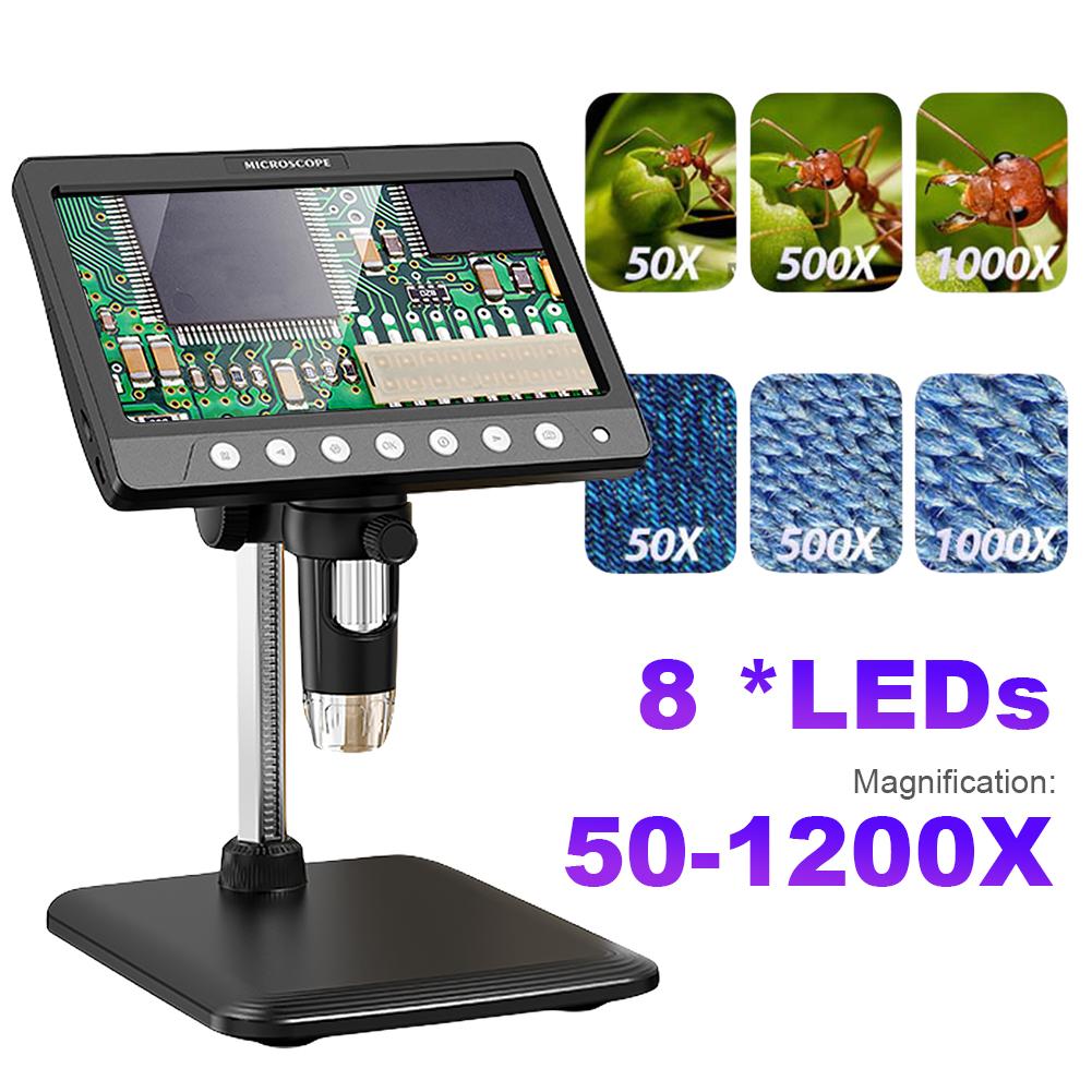 7 Inch IPS Screen Soldering Microscope 8LED Adjust Light Electronic Microscope 5MP HD Lens Electronic HD Magnification Endoscope