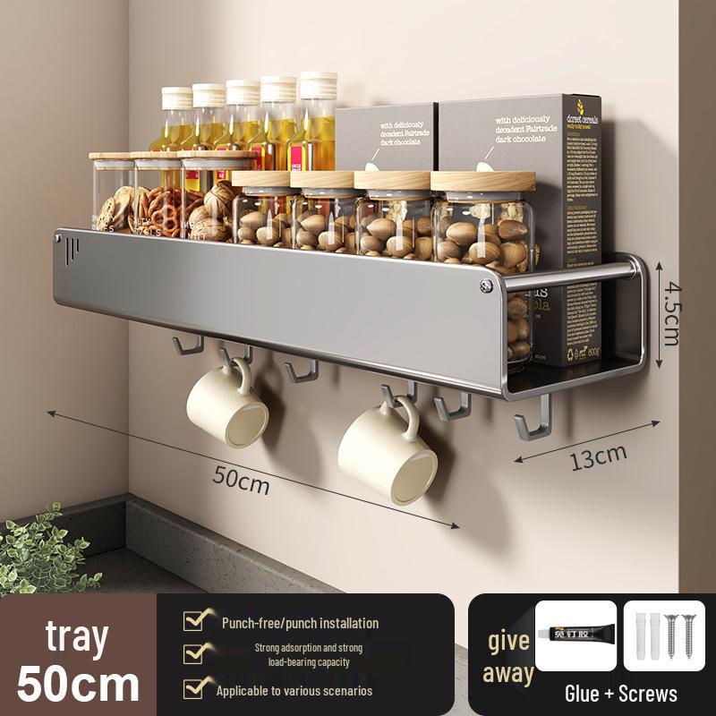 No-Drill Wall-Mounted Kitchen Storage Rack: Multifunctional Holder for Knives, Chopsticks, Pot Lids, and Seasoning Condiments
