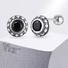 Vnox Gothic Black Zircon Stone Earrings for Men Women, Five Ponited Stars surrounding Stud Earrings, Unisex Brincos