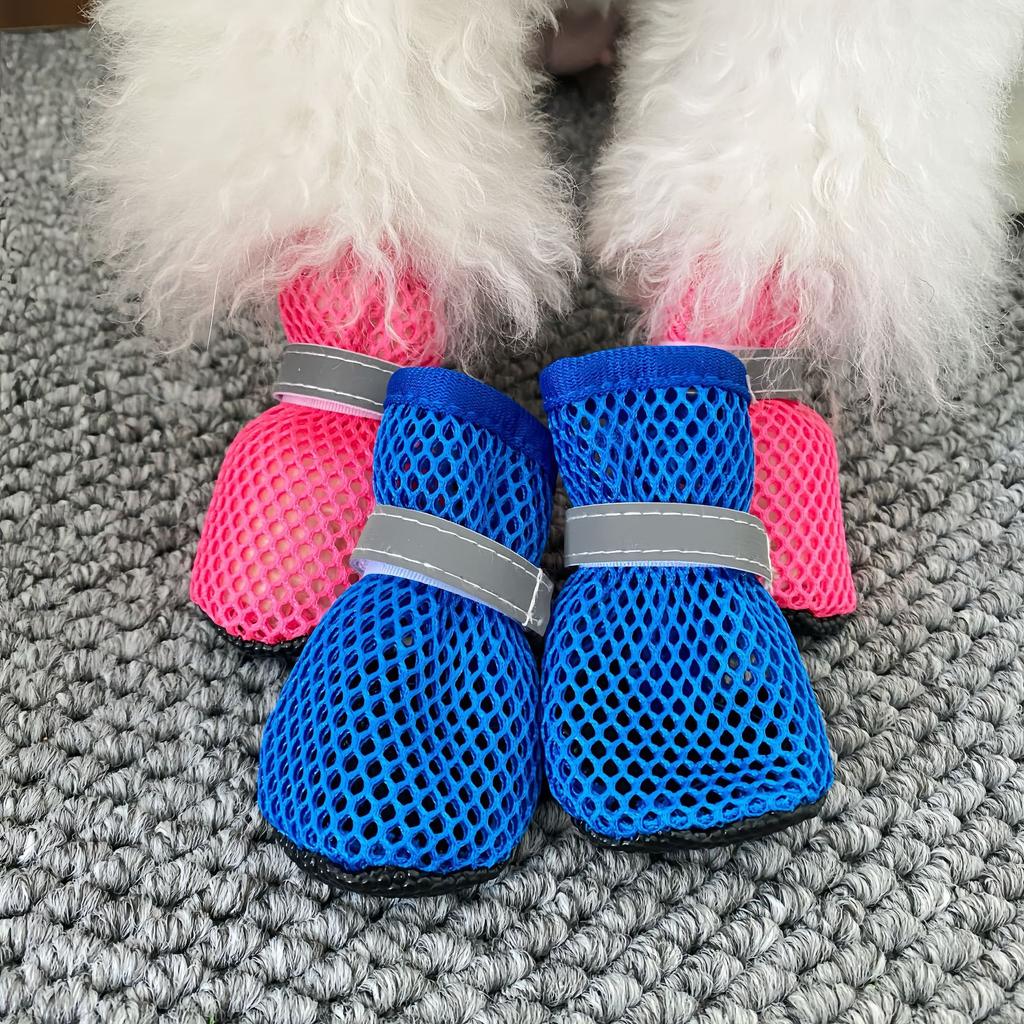Summer Breathable Mesh Dog Shoes Anti-Slip Wear-Resistant Pet Paw Protectors Cool Foot Covers for Small Dogs, Poodles Bichons