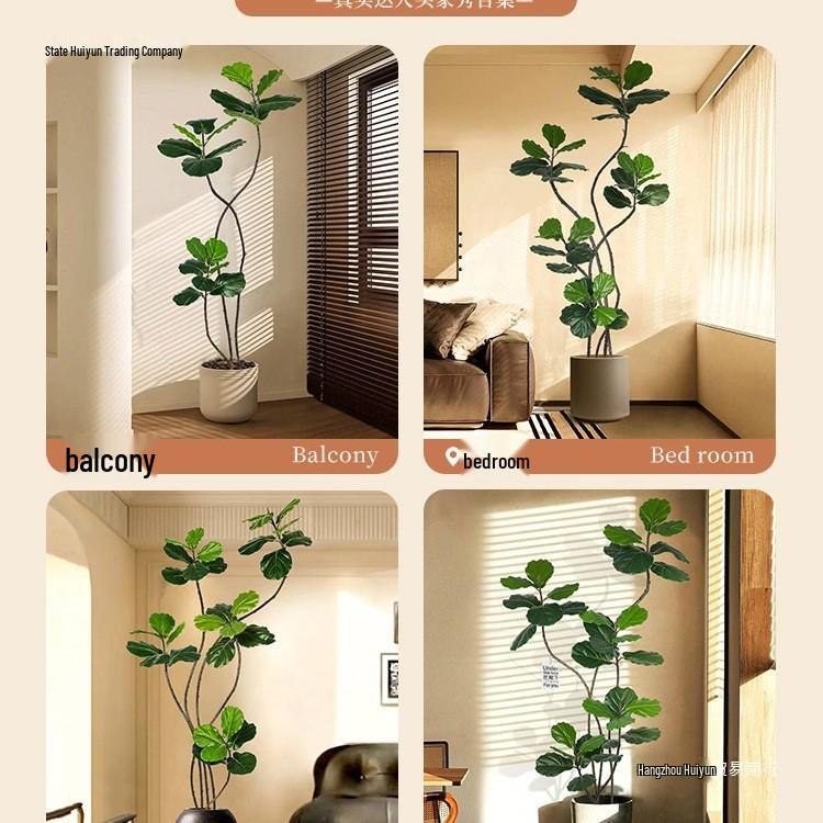 Large Potted Fiddle-Leaf Fig: Luxury Faux Green Plant for Living Room Decor