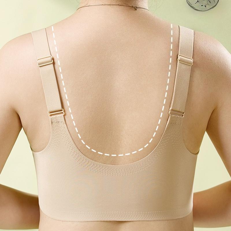 Seamless Front Buckle Bra for Women with Strong Support No Cup Movement No Steel Ring Large Size Bra for Middle-aged and Elderly People