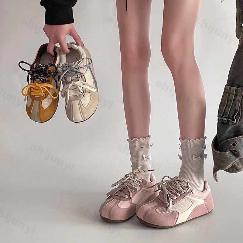 Fashion Versatile Korean Version Height Increasing Shoes Women Spring  New Retro Round Toe Lace Up Sports Leisure Sneakers