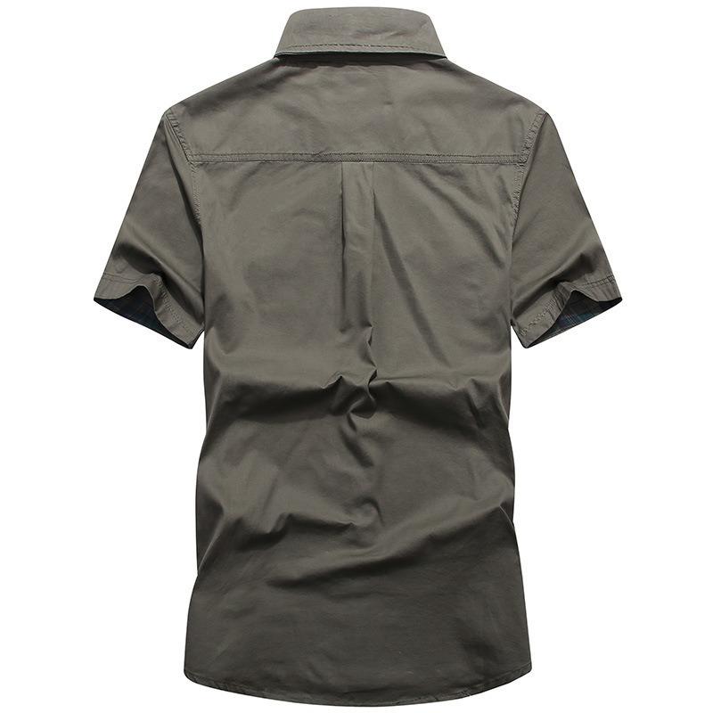 New Single Breasted Cotton Men Short Sleeve Casual Shirts High Quality Militar Overshirt Slim Fit Mens Designer Clothing Blouses 6XL