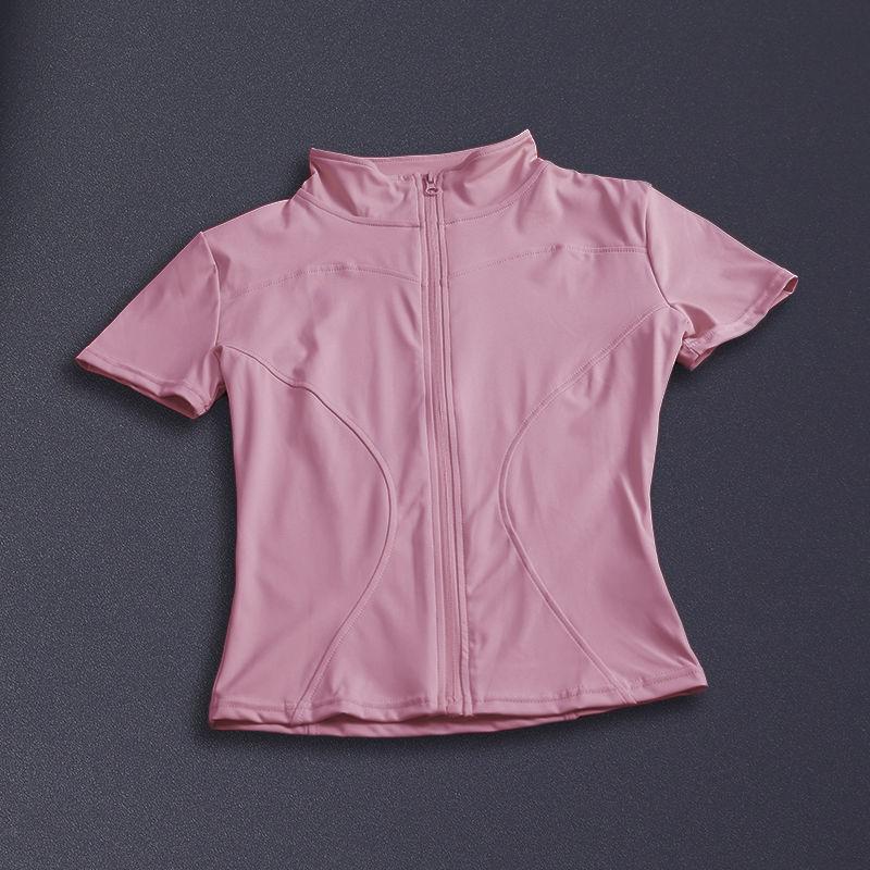 

Женская одежда, летнее новое поступление, облегающая футболка, спортивная куртка с коротким рукавом на молнии, профессиональная одежда для бега, пилатеса и фитнеса S розовый