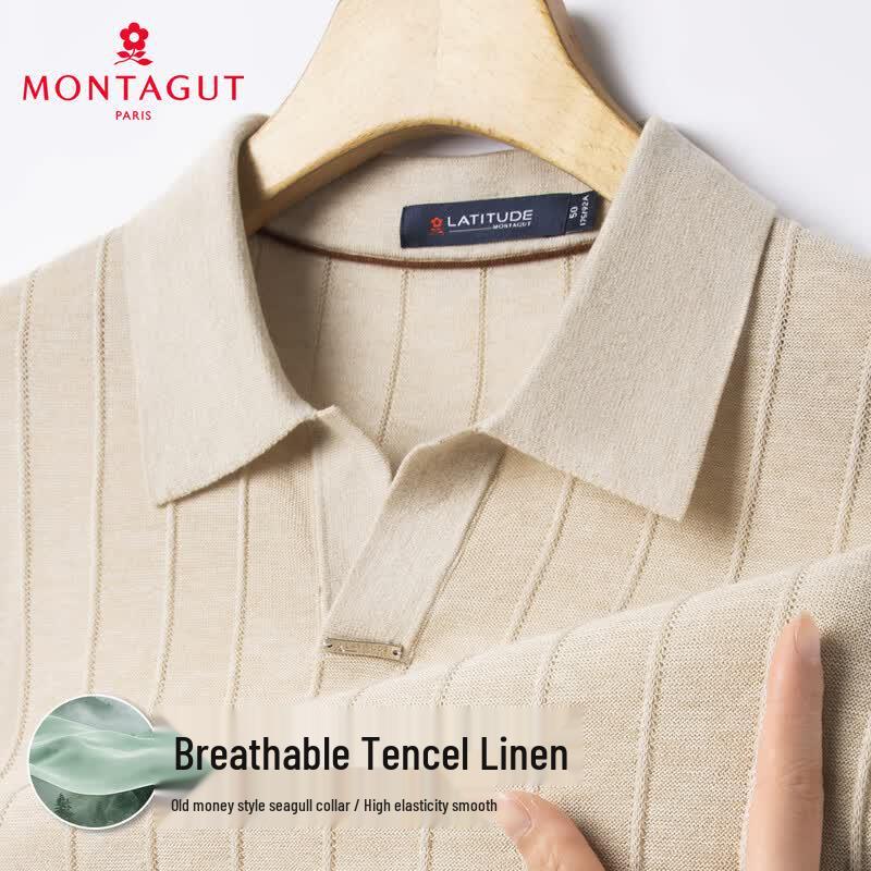 MONTAGUT Men s Tencel Linen Seagull Collar Polo Shirt 50