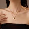 GEMCHIC Women's Fashion Double Layer Stainless Steel Heart Pendant Necklace Trendy Solid Chain Gold Color