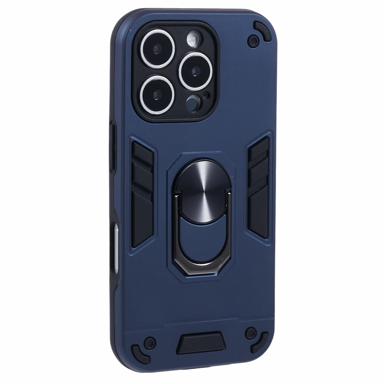 

For iPhone 16 Pro Case PC+TPU Drop Defend Phone Cover with Ring Kickstand C