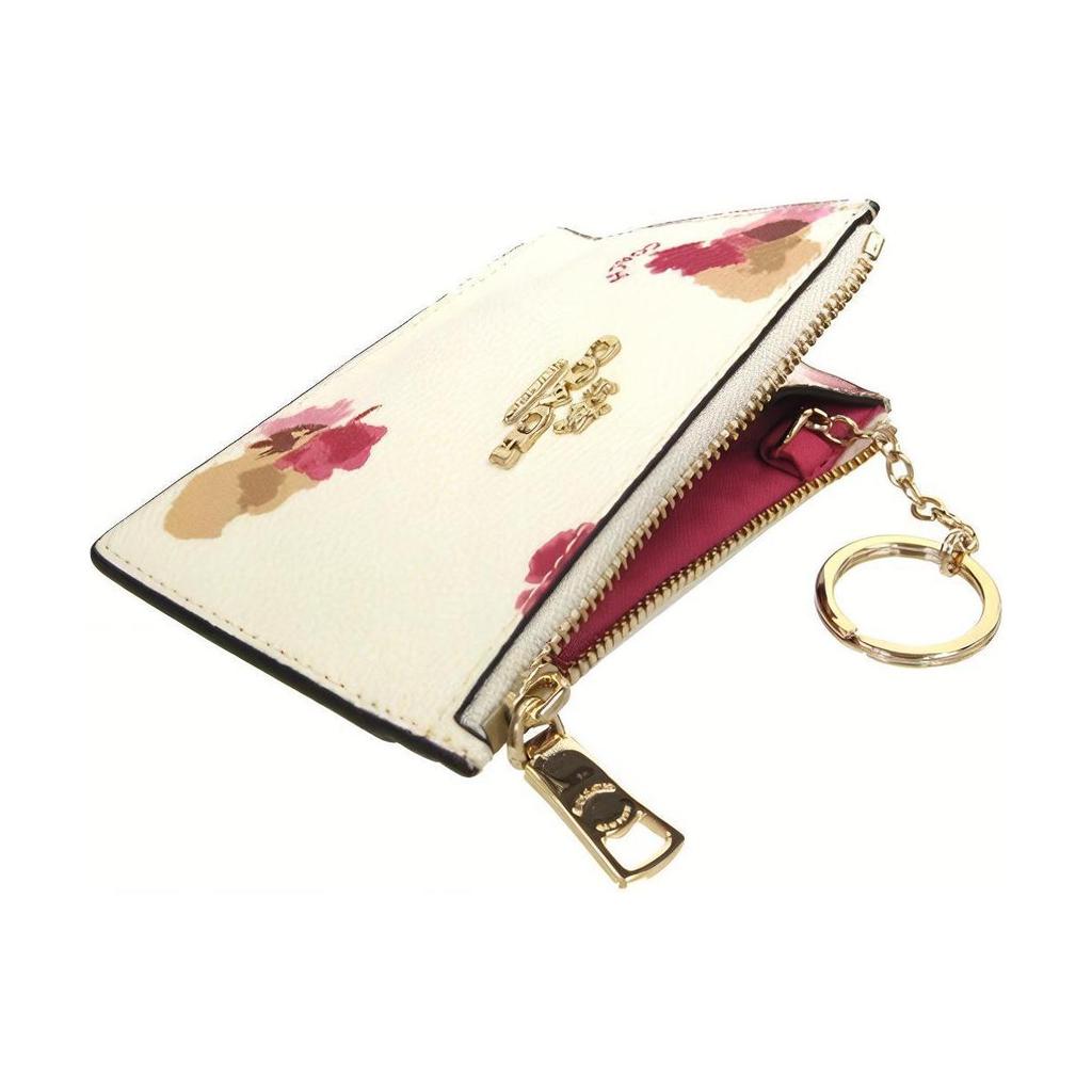 Coach Skinny Id Case Floral Print Design Zipper Closure Canvas Card Wallet Women Wallet White 65439-LIF2N