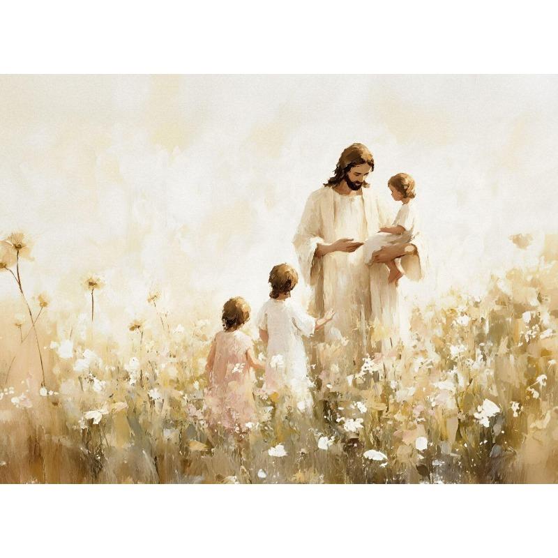 Watercolor Jesus and Landscape Christian Bible Verse Shepherd Poster Canvas Painting Wall Art Pictures Home Living Room Decor