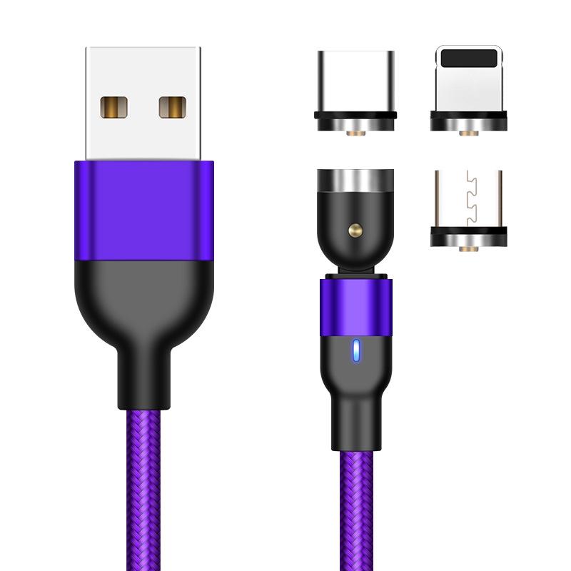 540° Rotating Magnetic Fast Charge Cable, 3-in-1 Blind Suction Design, Bendable for Mobile Gaming
