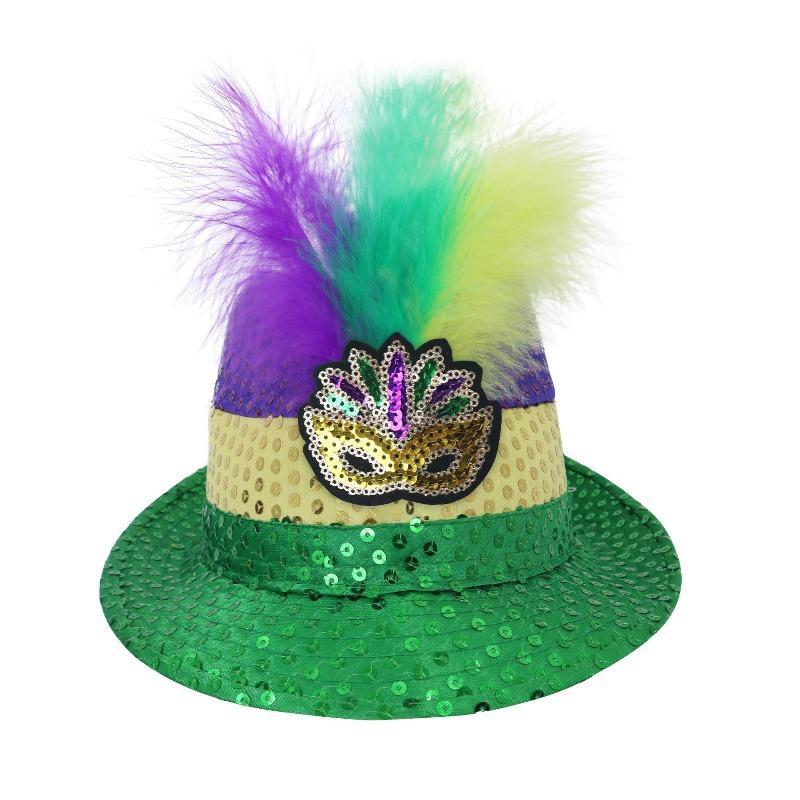 Mardi Gras Sequin Hat Gold Green Feather Head Hoop Headband Top Hat Costume Accessories Party Dress Decor Christmas Party Cap