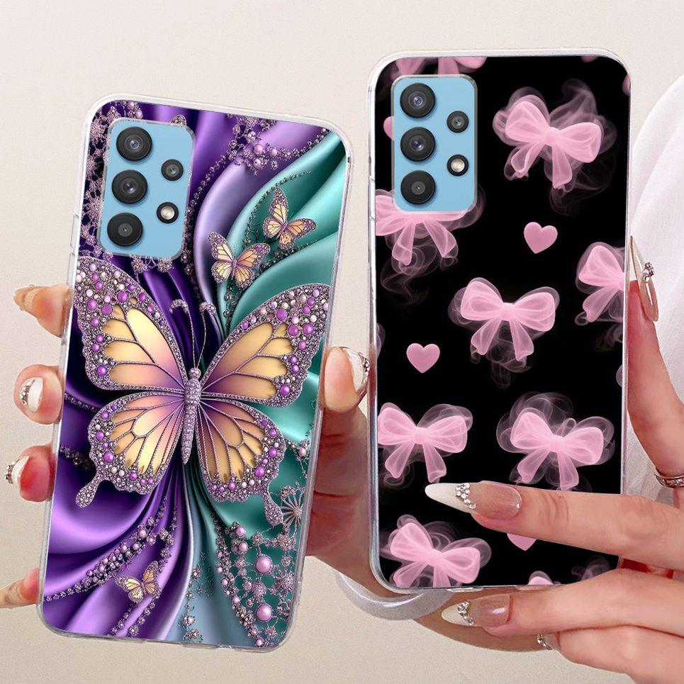 For Samsung Galaxy A32 4G 5G Samsung A33 5G A325F Phone Case Bow Pattern Colorful Butterfly Flower Soft Clear Silicone Casing