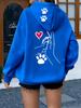 Healing People and Dogs Holding Hands Love Paw Prints Back Hat Top Printing Hooded Sweater Loose Shoulder Same for Men and Women