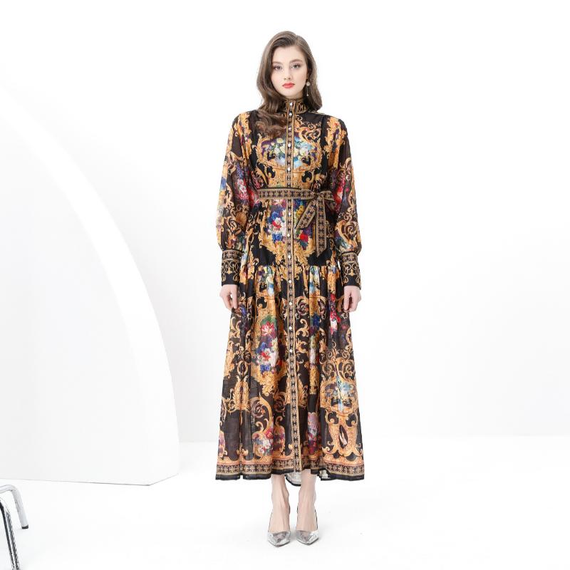 Wiosenne i letnie sukienki damskie w dużych rozmiarach, vintage, pałacowe, z nadrukiem, na wybiegu, długie, maxi, oversize, luźne, na wakacje, na plażę, sznurowane