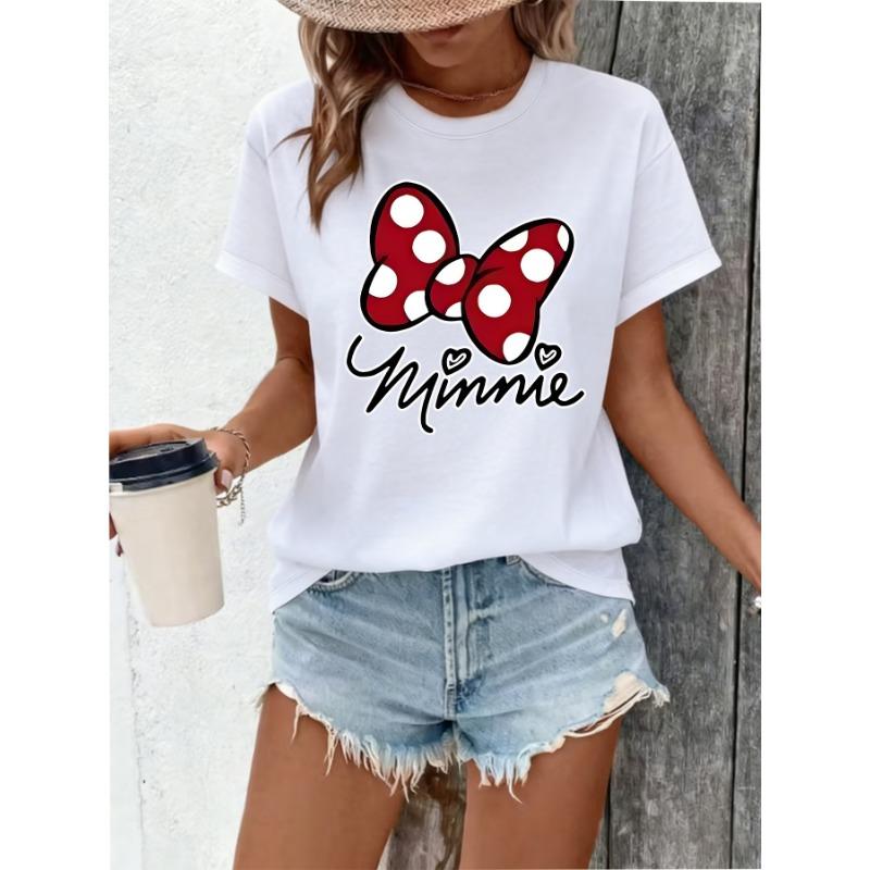 Minnie style red polka dot bow and handwritten Minnie pattern summer new women's T-shirt short sleeves