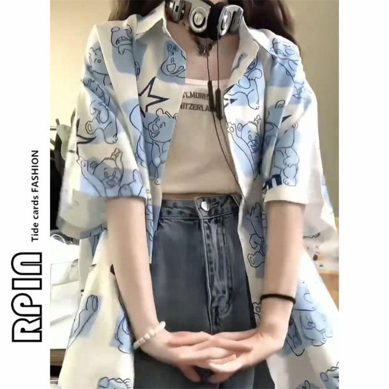 

Большой размер 300 Catties Salt Bear, рубашка поло с воротником и короткими рукавами, женская летняя свободная универсальная рубашка для пар